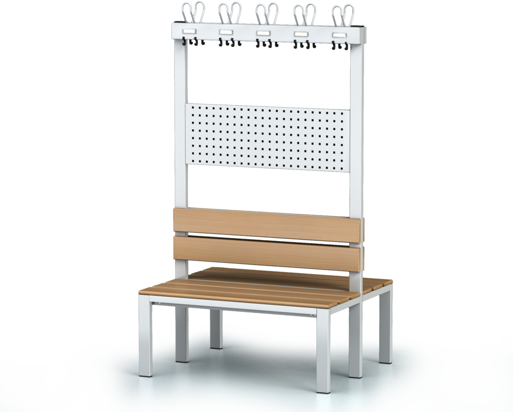 Oboustranná lavice s opěradlem a věšáky, bukové latě - základní provedení 1800 x 1000 x 830